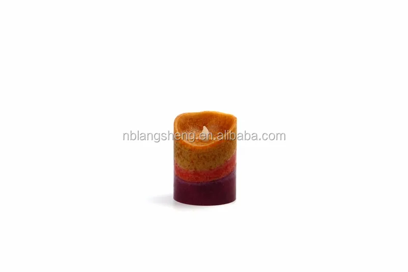 Three Color LED Candle with Mottled Surface Melted Top and 2AA Battery