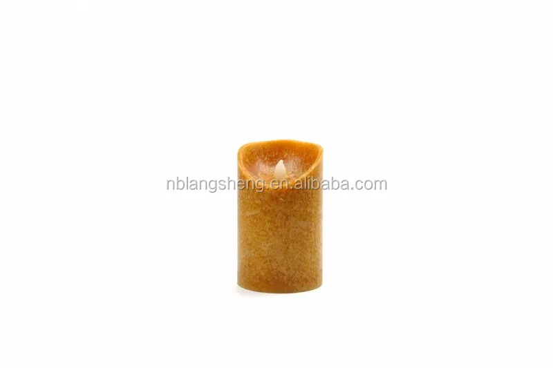Yellow Flameless LED Candle with Mottled Surface,melted Top,2AA Battery