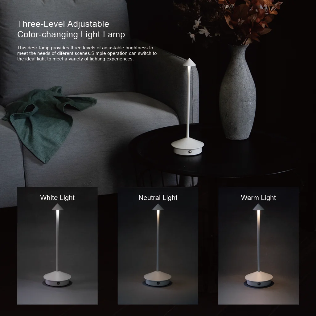 LED Night Lamp Touch Dimming Pyramid Shape Aluminum Body Cordless DC Power Supply for Home Decoration