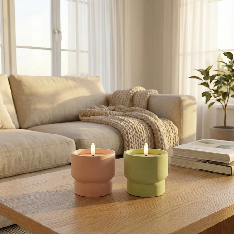 High Quality Widely Scented Wax Candles Gift Sets Hourglass Shaped Cement Led Candle Battery Operated