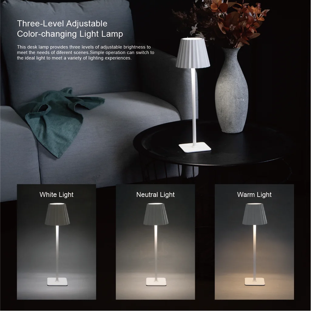 Portable LED Cordless Table Lamp Touch Dimming Night Lamp with ABS Body for Bedrooms DC Power Supply