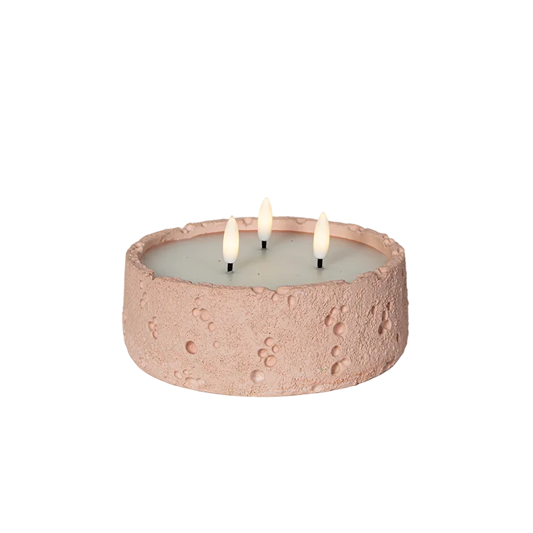 Hot Selling Cylinder Potholes Design Modern Style Cement Meteorite Crater Surface Projectile Head LED Candle