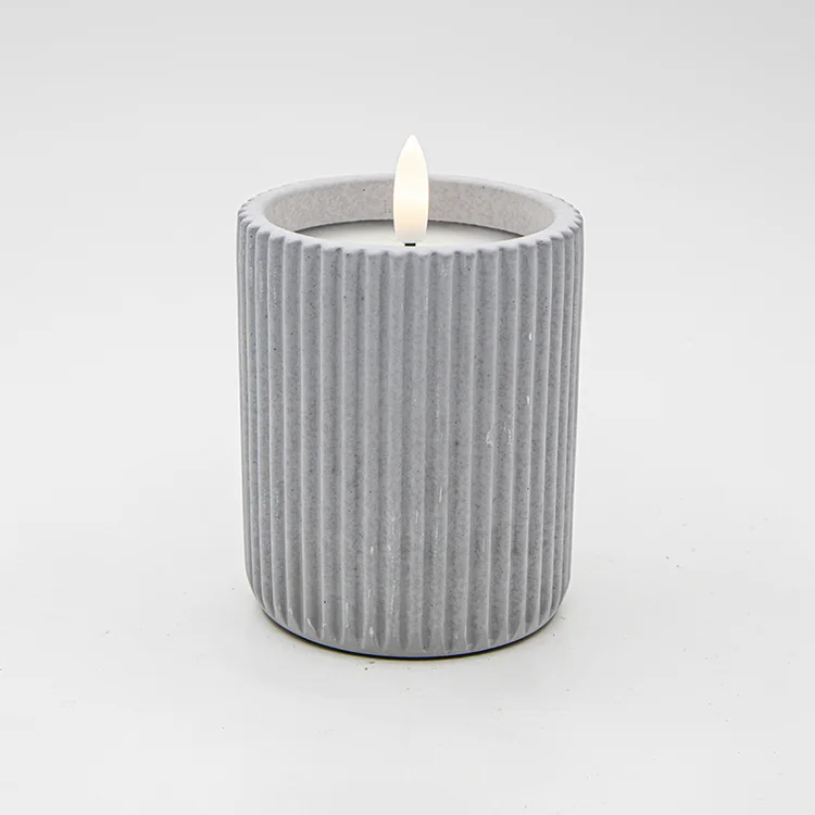 LED Cement Electronic Candle Warm  White Battery Operated Flickering Flameless Cement Led Candle for Home Decoration