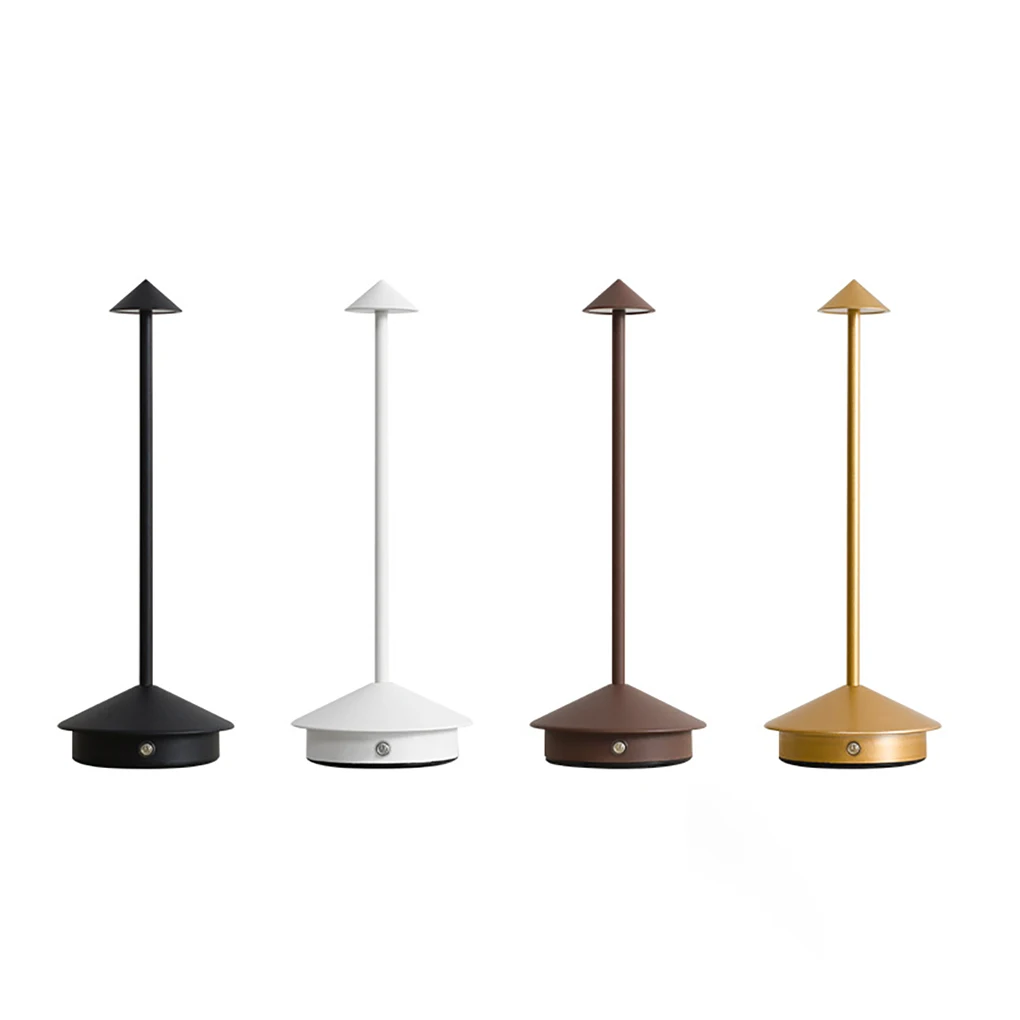 LED Night Lamp Touch Dimming Pyramid Shape Aluminum Body Cordless DC Power Supply for Home Decoration