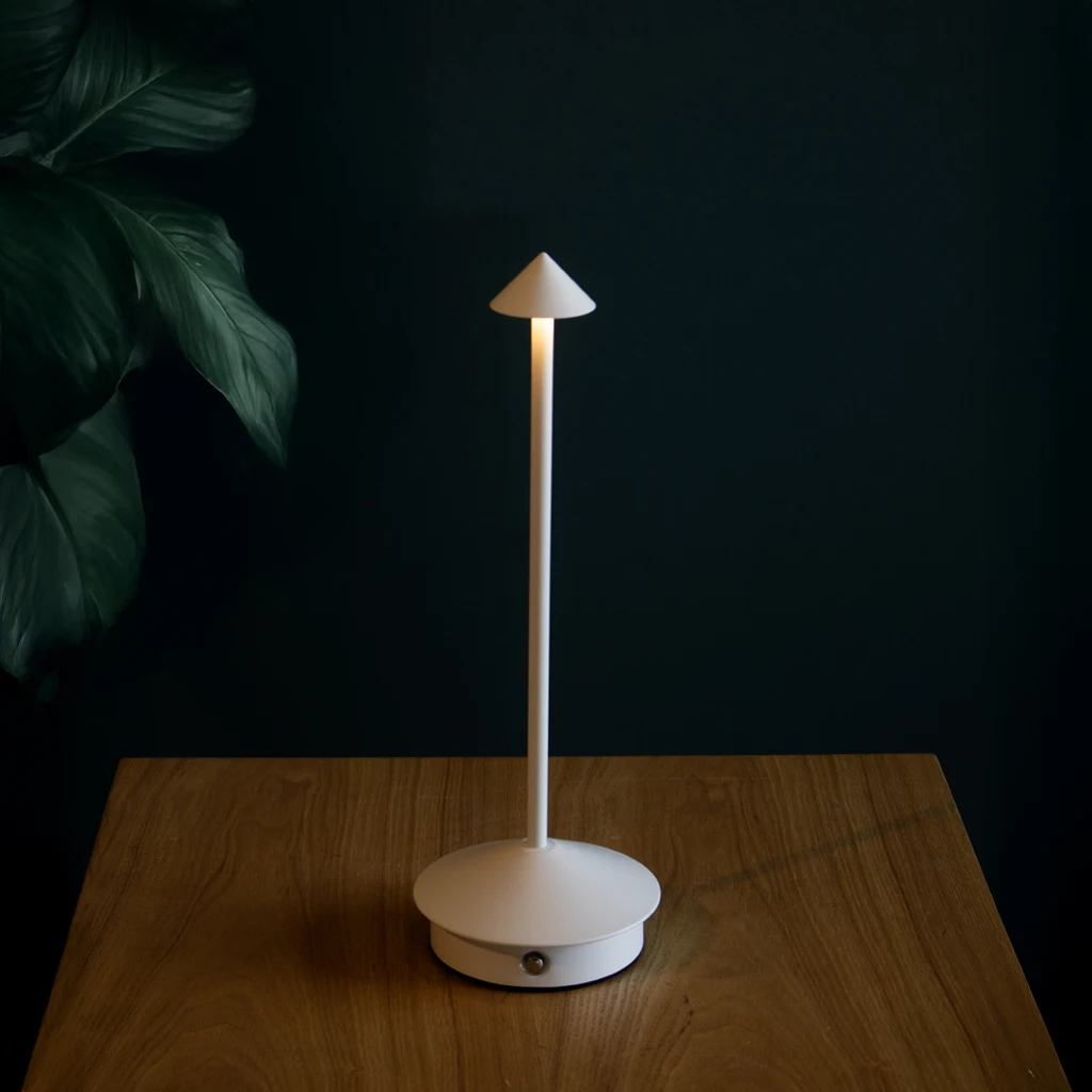 LED Night Lamp Touch Dimming Pyramid Shape Aluminum Body Cordless DC Power Supply for Home Decoration