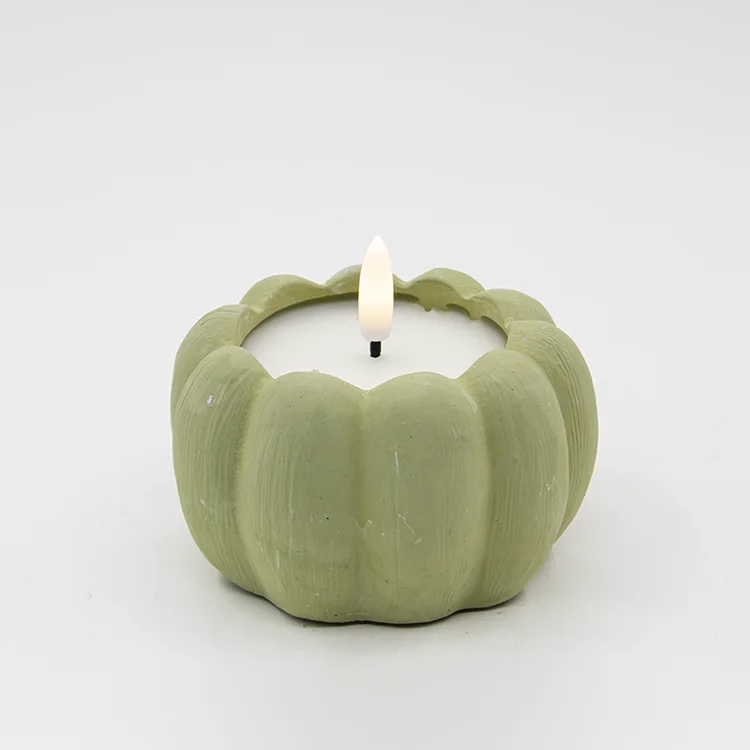 Pumpkin Cement Bullet-Shaped LED Battery Operated Candle for Christmas and New Year Home Decoration